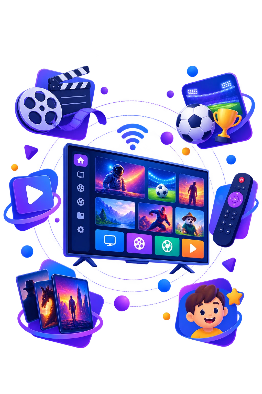 Abonnement IPTV premium avec catalogue de chaînes françaises, sport en direct, films récents, séries internationales et VOD