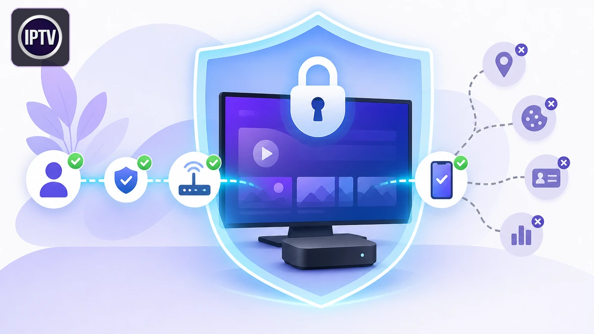 Confidentialité IPTV protégée par un bouclier autour d’un téléviseur et de données personnelles