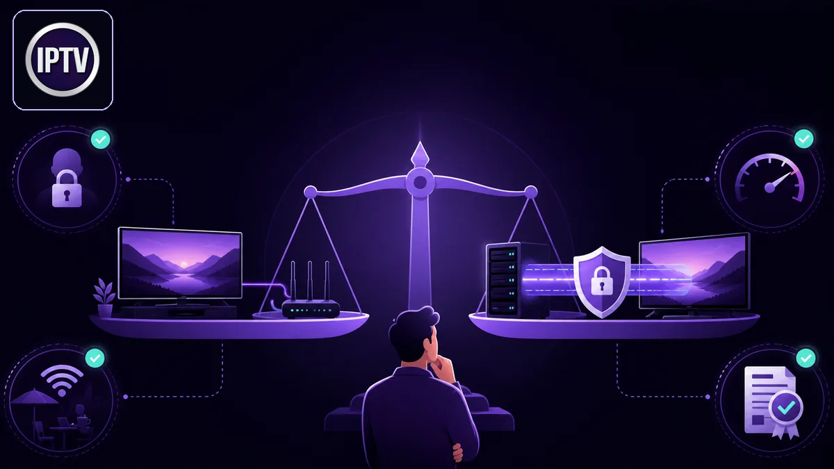VPN obligatoire IPTV comparé à une connexion directe selon débit, confidentialité et légalité