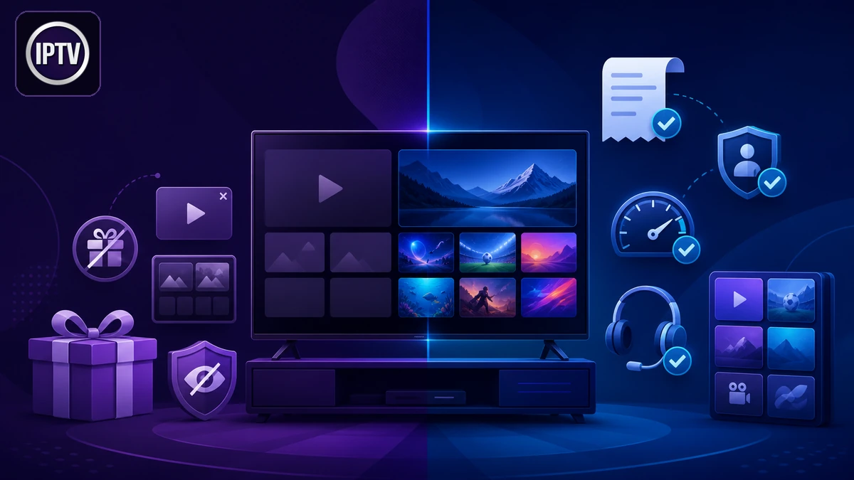IPTV gratuit ou payant comparé selon qualité, stabilité, sécurité et coût sur un téléviseur