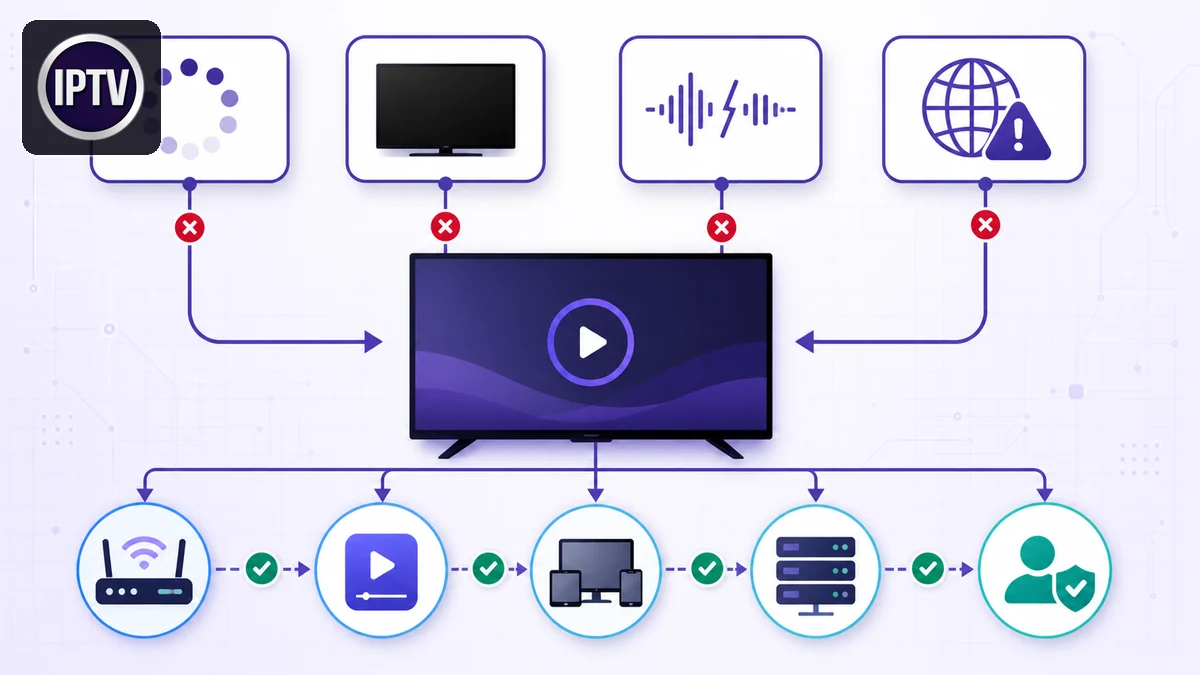 Problème IPTV diagnostiqué entre routeur, application, boîtier et téléviseur