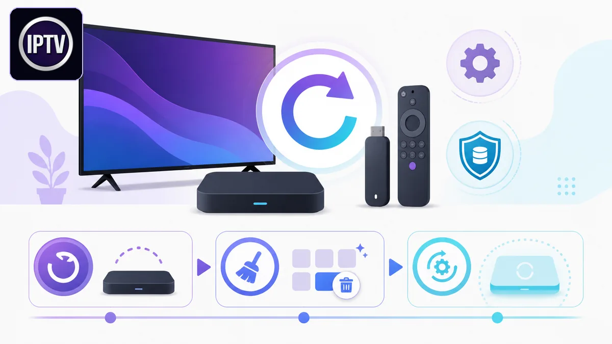 Lecteur IPTV redémarré puis réinitialisé avec sauvegarde des profils et favoris