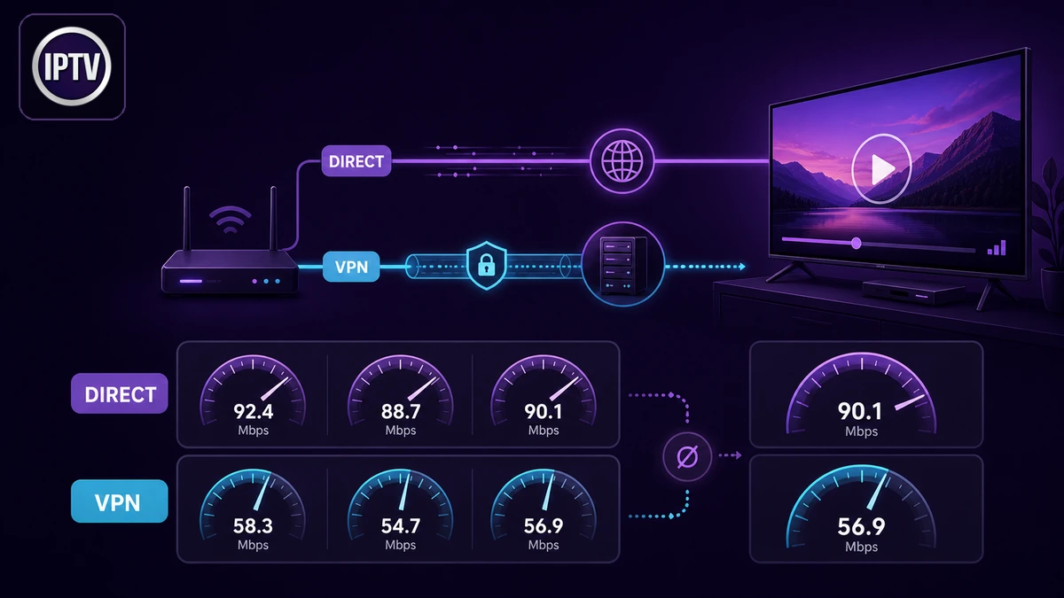 Comparaison du débit IPTV avant et après connexion à un VPN