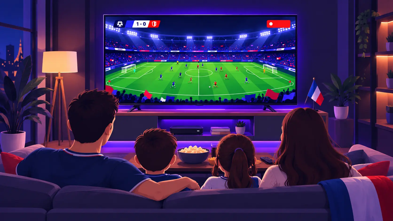 Abonnement IPTV Premium France - Smart TV diffusant un match de football en direct 4K